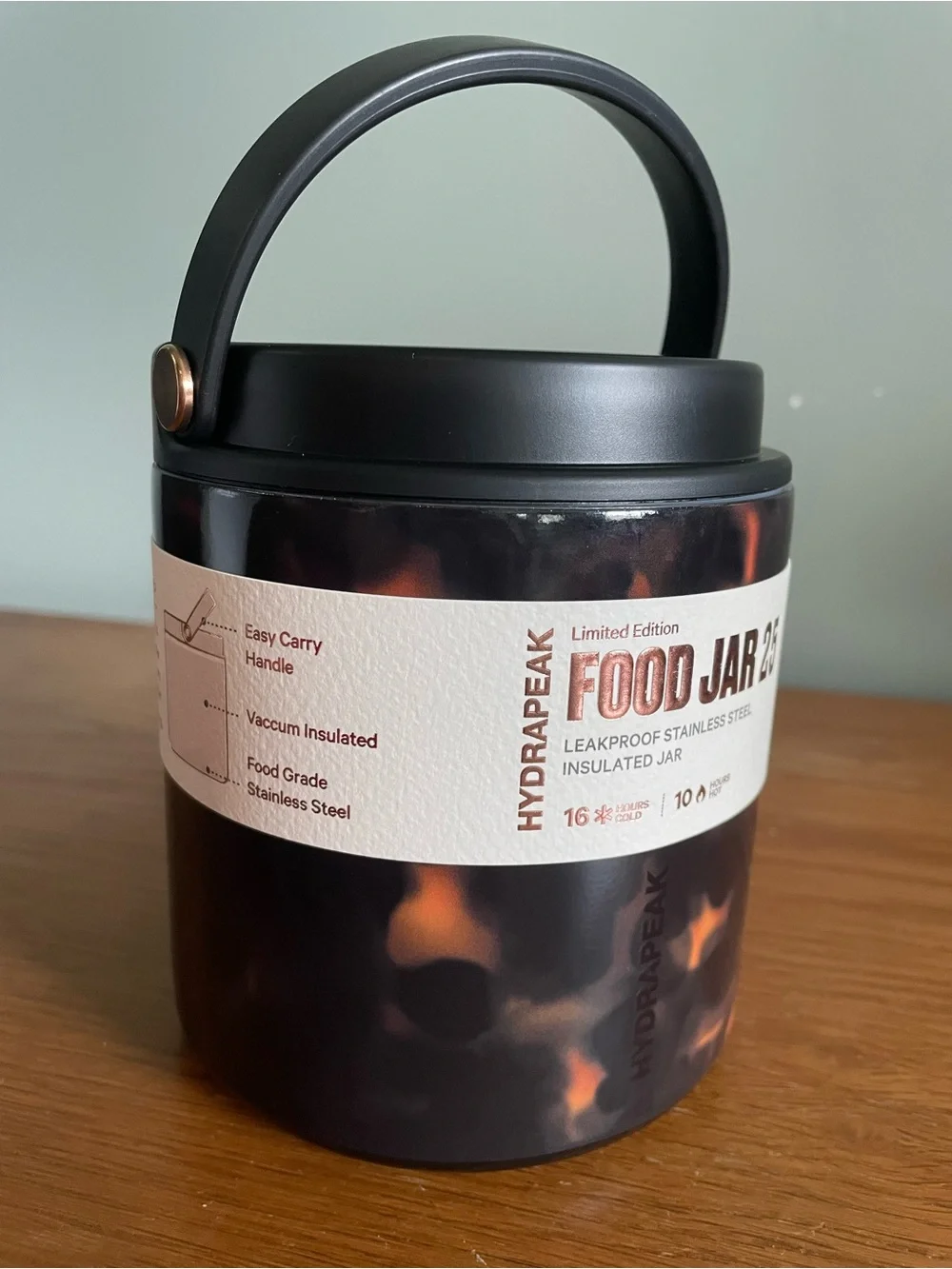 NEW Hydrapeak Food Jar 25oz Stainless Steel Insulated Leak Proof Black Graphic*